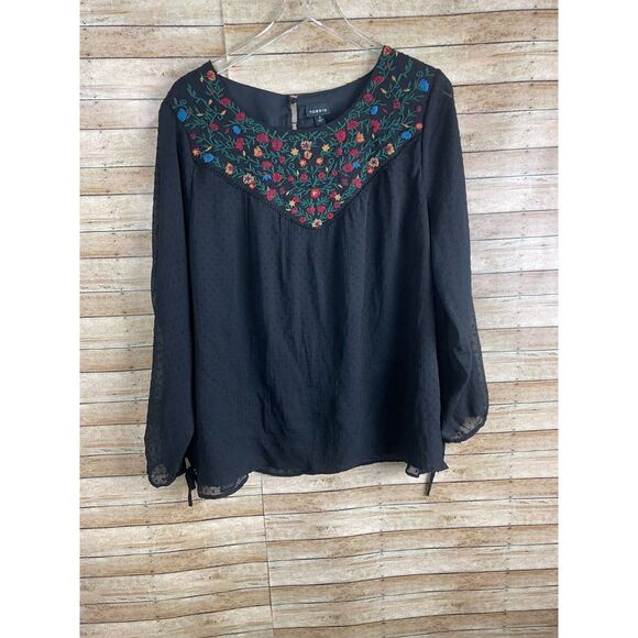 Torrid Embroidered Long Sleeve Blouse Sz 0 - Picture 1 of 5